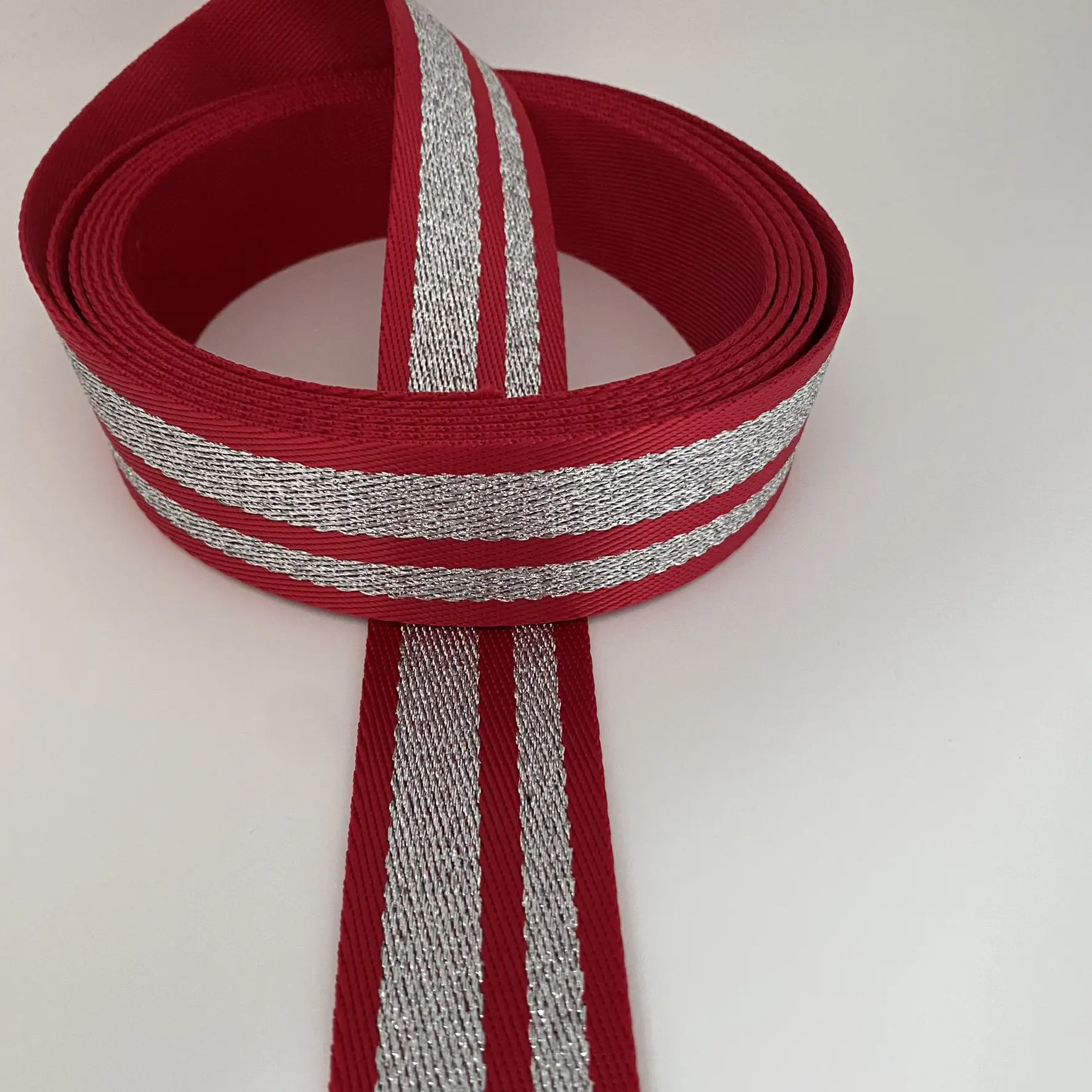 Gurtband Silver Stripes, 38mm, rot – Bild 2
