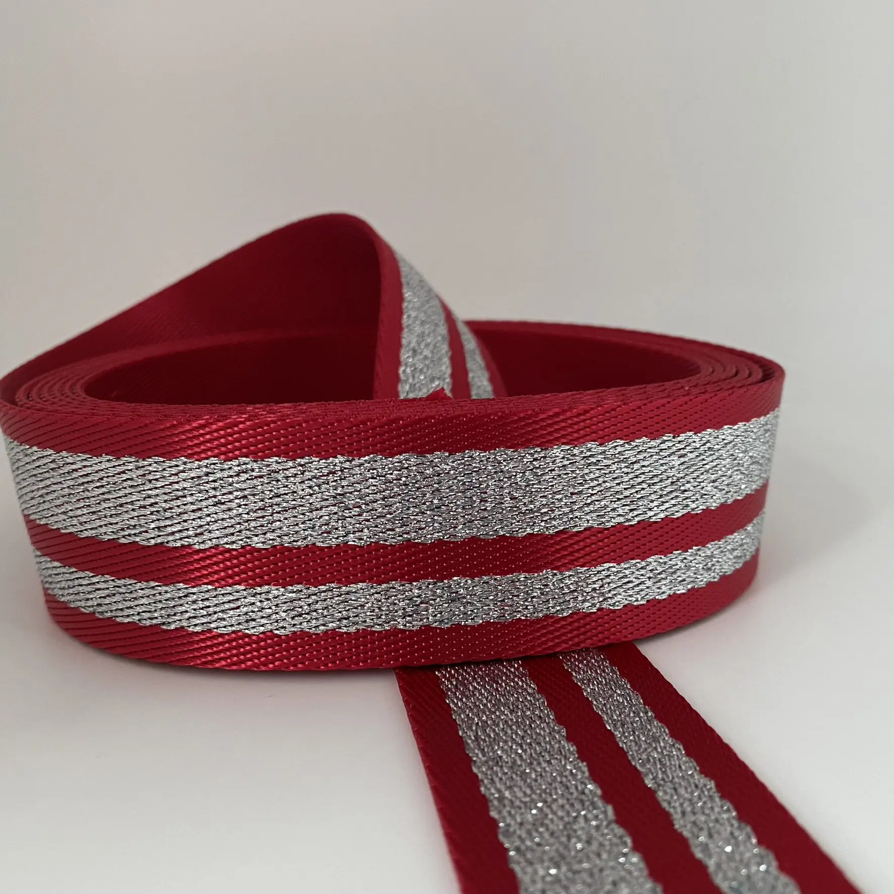 Gurtband Silver Stripes, 38mm, rot – Bild 3