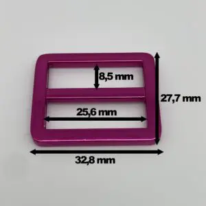 Gurtschieber Intense Colors in Pink für 25 mm Gurtband mit Maßangaben – Außenmaß ca. 32,8 x 27,7 mm, Innenbreite ca. 25,6 mm und Öffnungshöhe ca. 8,5 mm.
