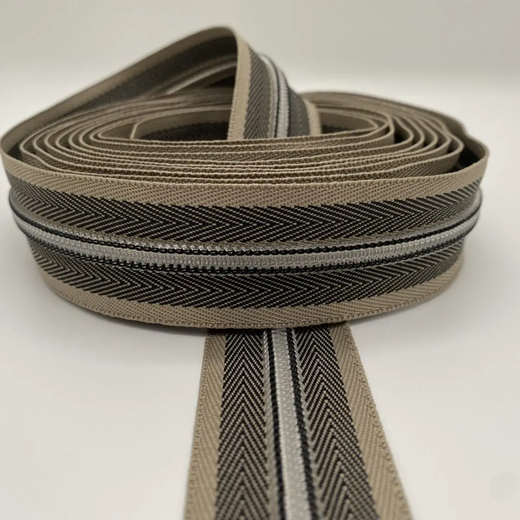 Reißverschluss Herringbone braun-grau