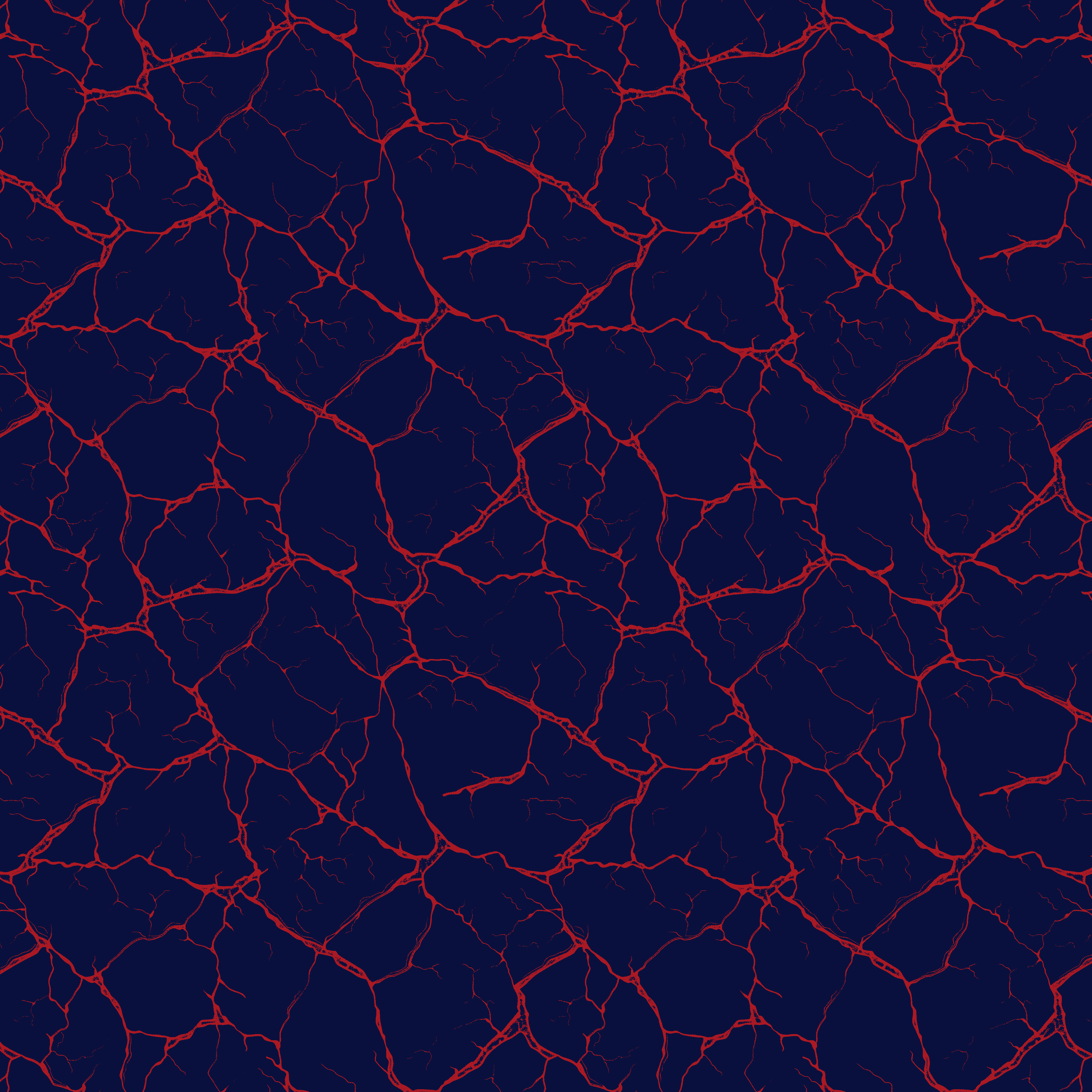 Earthcracks marineblau-rot Stoffdesign mit abstrakter Riss- und Erdstruktur in Marineblau und Rot für Taschen, Kleidung und kreative Nähprojekte