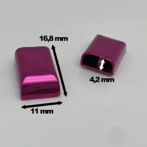 Reißverschluss Endstück Intense Colors Pink aus Metall mit Maßangaben zur Größe und Innenstärke.