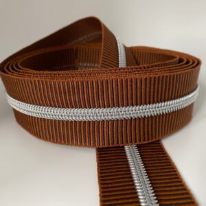 Reißverschluss Silver Stripes, breit, hellbraun-dunkelbraun