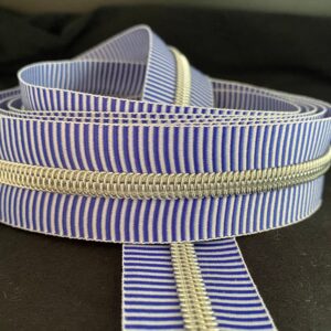 Reißverschluss Silver Stripes, breit, weiß-blau