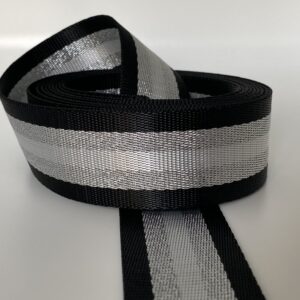 Gurtband White&Silver Stripes, 38 mm, schwarz