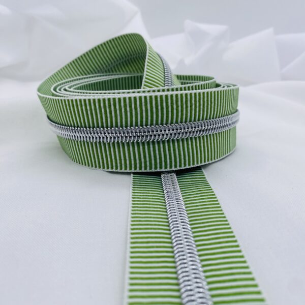 Reißverschluss Silver Stripes, breit, weiß-maigrün – Bild 2