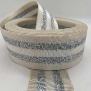 Gurtband White&Silver Stripes, 38 mm, creme