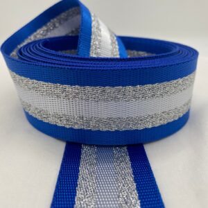 Gurtband White&Silver Stripes, 38 mm, royalblau