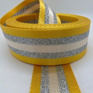 Gurtband White&Silver Stripes, 38 mm, gelb