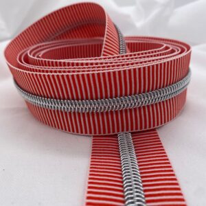 Reißverschluss Silver Stripes, breit, weiß-orangerot