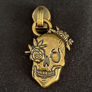 Zipper Skull&Rose, schmal, messing