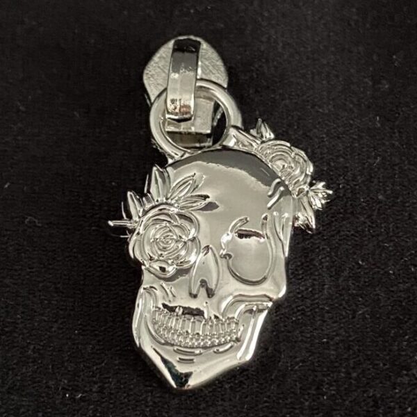 Zipper Skull&Rose, schmal, silber