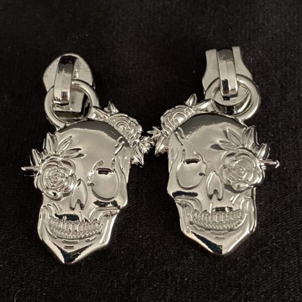 Zipper Skull&Rose, schmal, silber – Bild 2