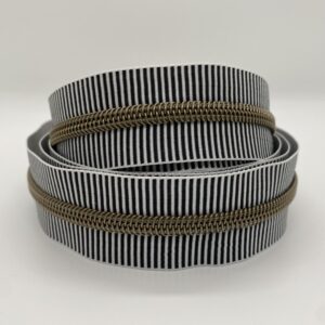 Reißverschluss Golden Brownie Stripes, breit, weiß-schwarz