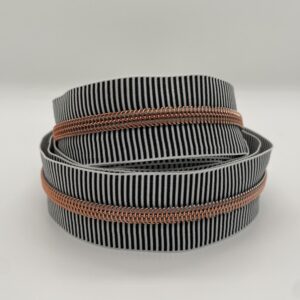 Reißverschluss Rosegolden Stripes, breit, weiß-schwarz