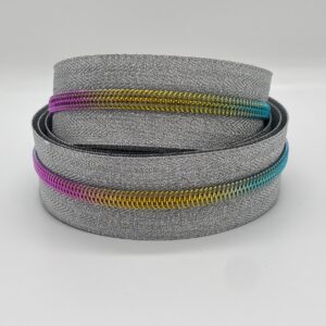 Reißverschluss Silver Sparkle, breit, regenbogen