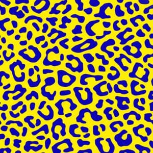 Leo gelb-blau: Gelb-blauer Leo Stoff mit modernem Leopardenmuster als Stoff Meterware für Taschen, Kleidung, Accessoires und kreative DIY-Projekte